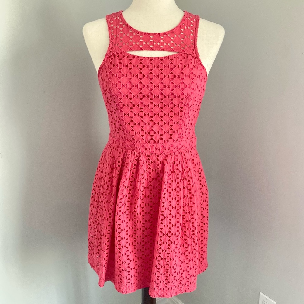 Alex and Alex Sleeveless Coral Pink Eyelet Fit and Flare Dress